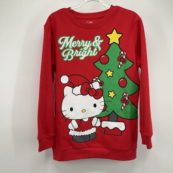 Hello Kitty Merry & Bright Christmas Crewneck Sweatshirt Red XL Kawaii Kidcore - Picture 1 of 8